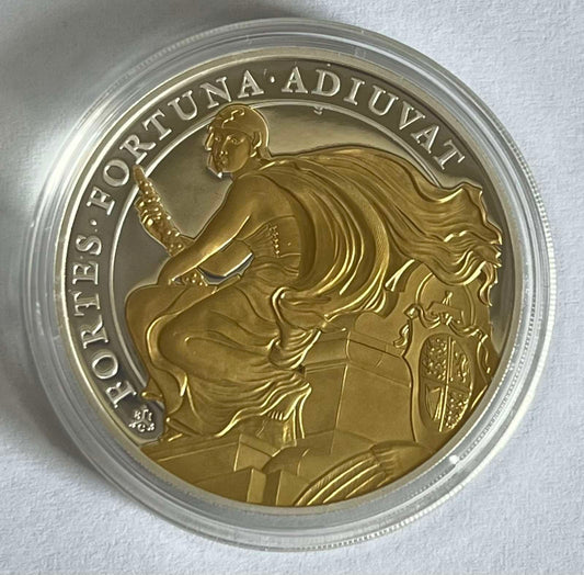 2022 1 oz St Helena Queen's Virtues - Courage .999 Silver Gilded Proof Coin in Capsule with Case and COA