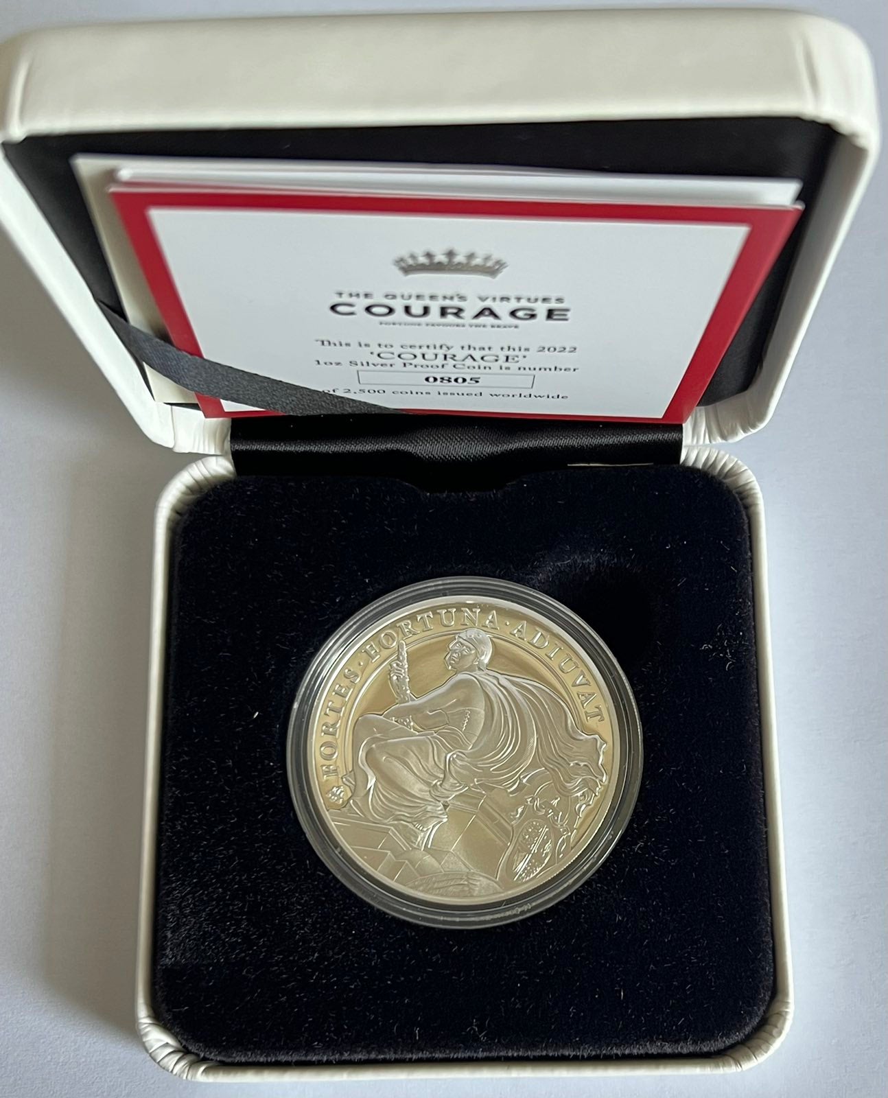 2022 St. Helena 1 oz Silver £1 Queen's Virtues Courage Proof in Capsule with Case and COA