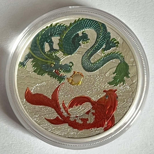 2023 1oz Australia Chinese Myths and Legends - Green Dragon And Koi .9999 Silver Coloured BU Coin
