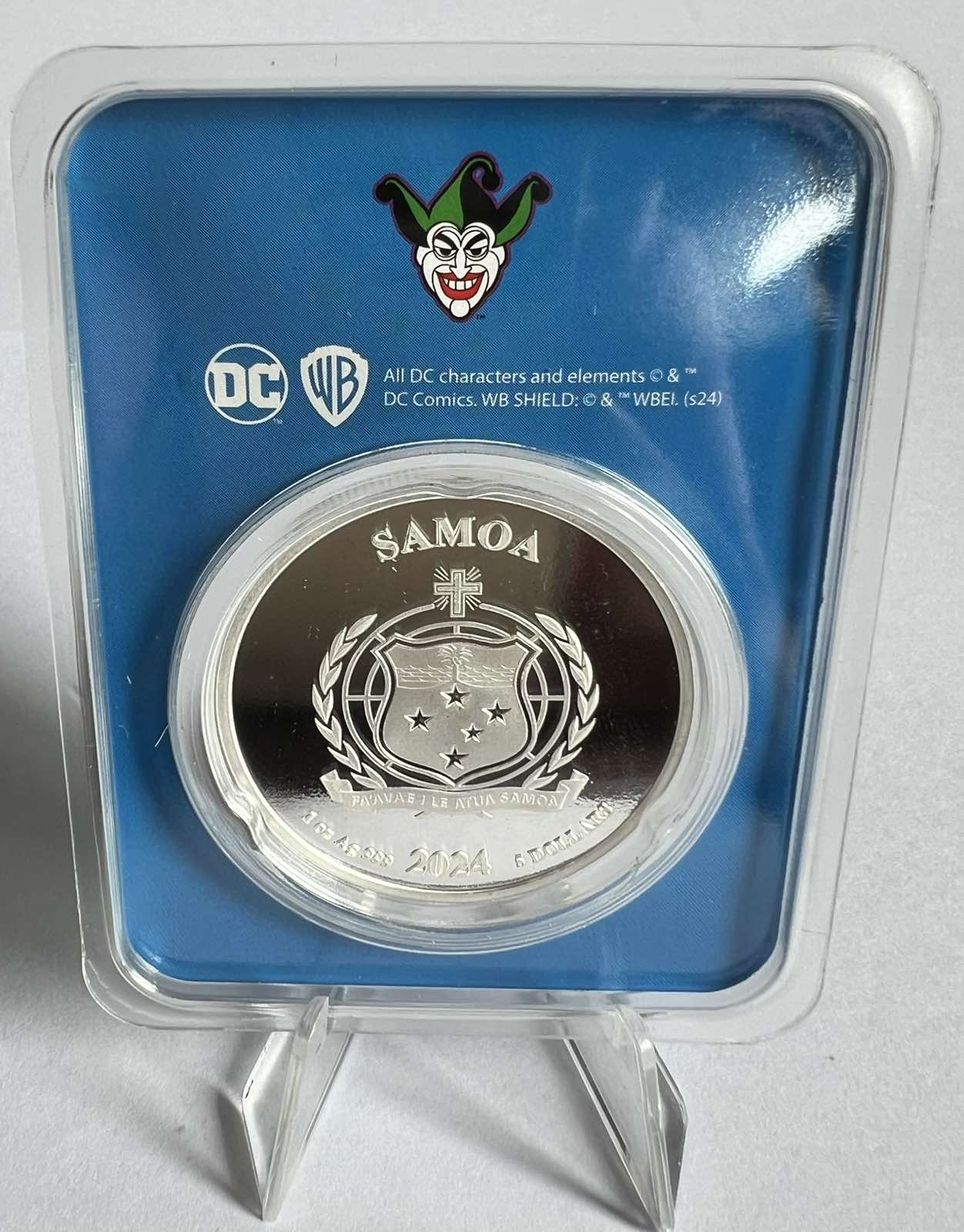 2024 Samoa DC Comics The Joker 1 oz Colorized Silver Coin in Tamper-Evident Packaging