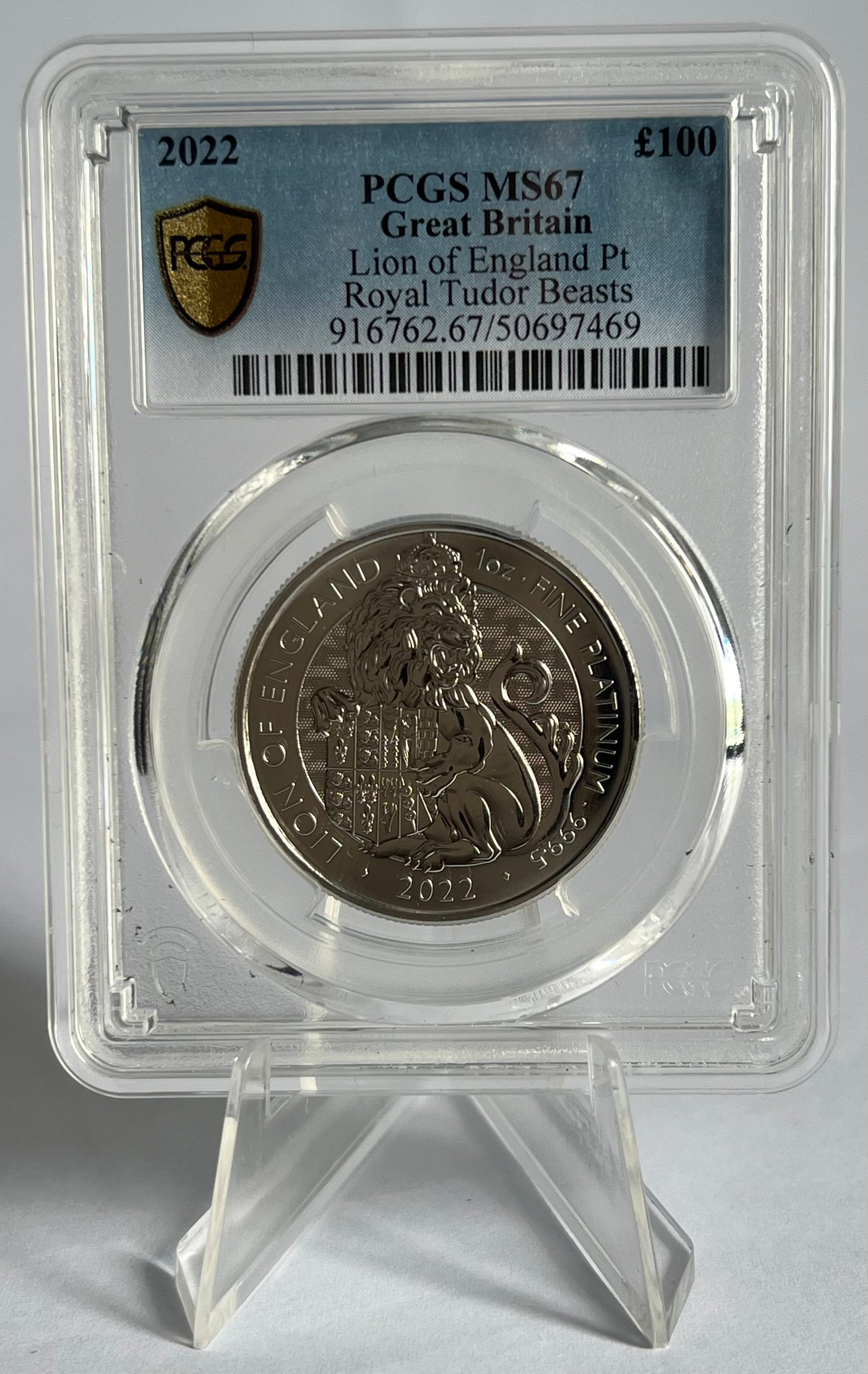 2022 Great Britain Royal Tudor Beasts The Lion of England 1 oz Platinum Coin PCGS MS67