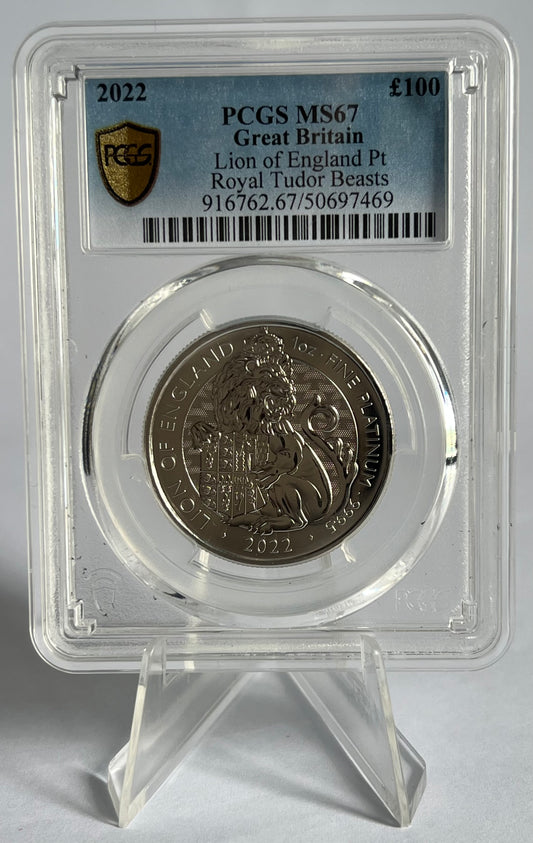 2022 Great Britain Royal Tudor Beasts The Lion of England 1 oz Platinum Coin PCGS MS67