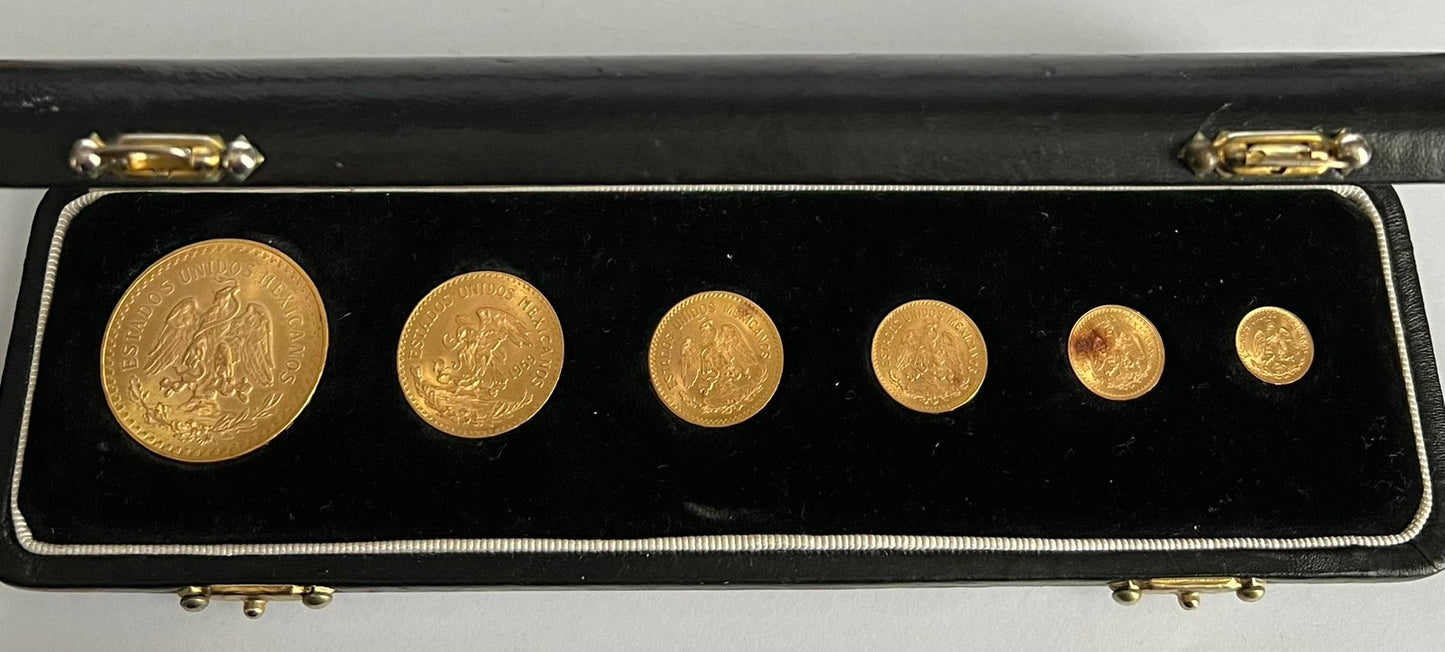 Mexico 6-Coin Gold Type Set AU-BU with Case (note: 1 coin contains toning)