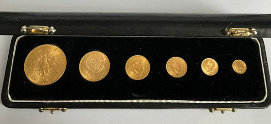 Mexico 6-Coin Gold Type Set AU-BU with Case (note: 1 coin contains toning)