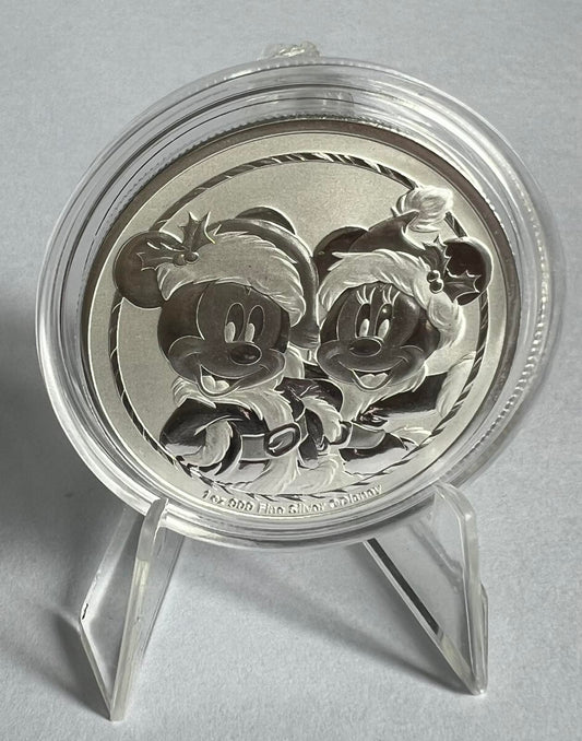 2024 Niue Disney Mickey & Minnie Christmas 1 oz Silver Coin BU in Capsule