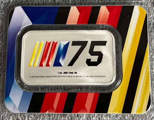 NASCAR Double Sided 1 oz Colorized Silver Bar in Tamper-Evident Packaging