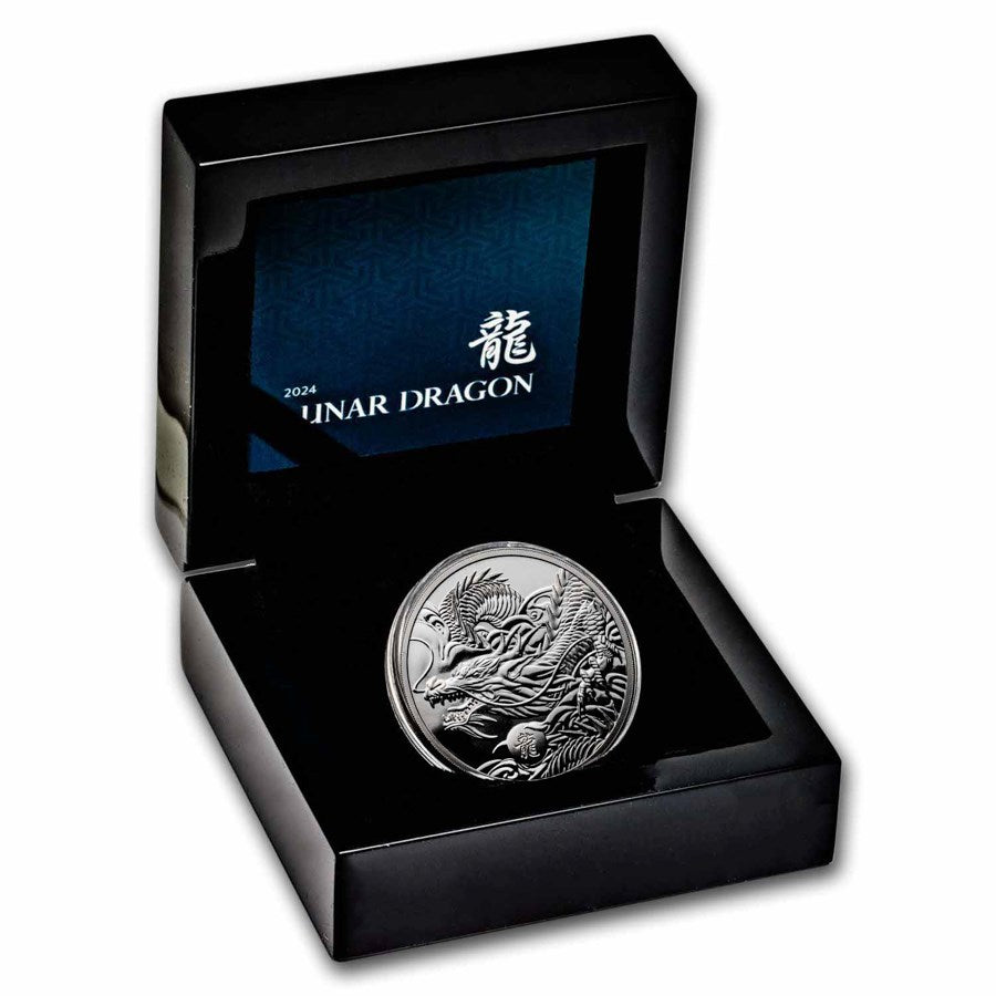 2024 Niue Lunar Dragon 1 oz Proof Silver Coin in Capsule with Case, Box, and COA (Note: Box is Sealed and Unopened))