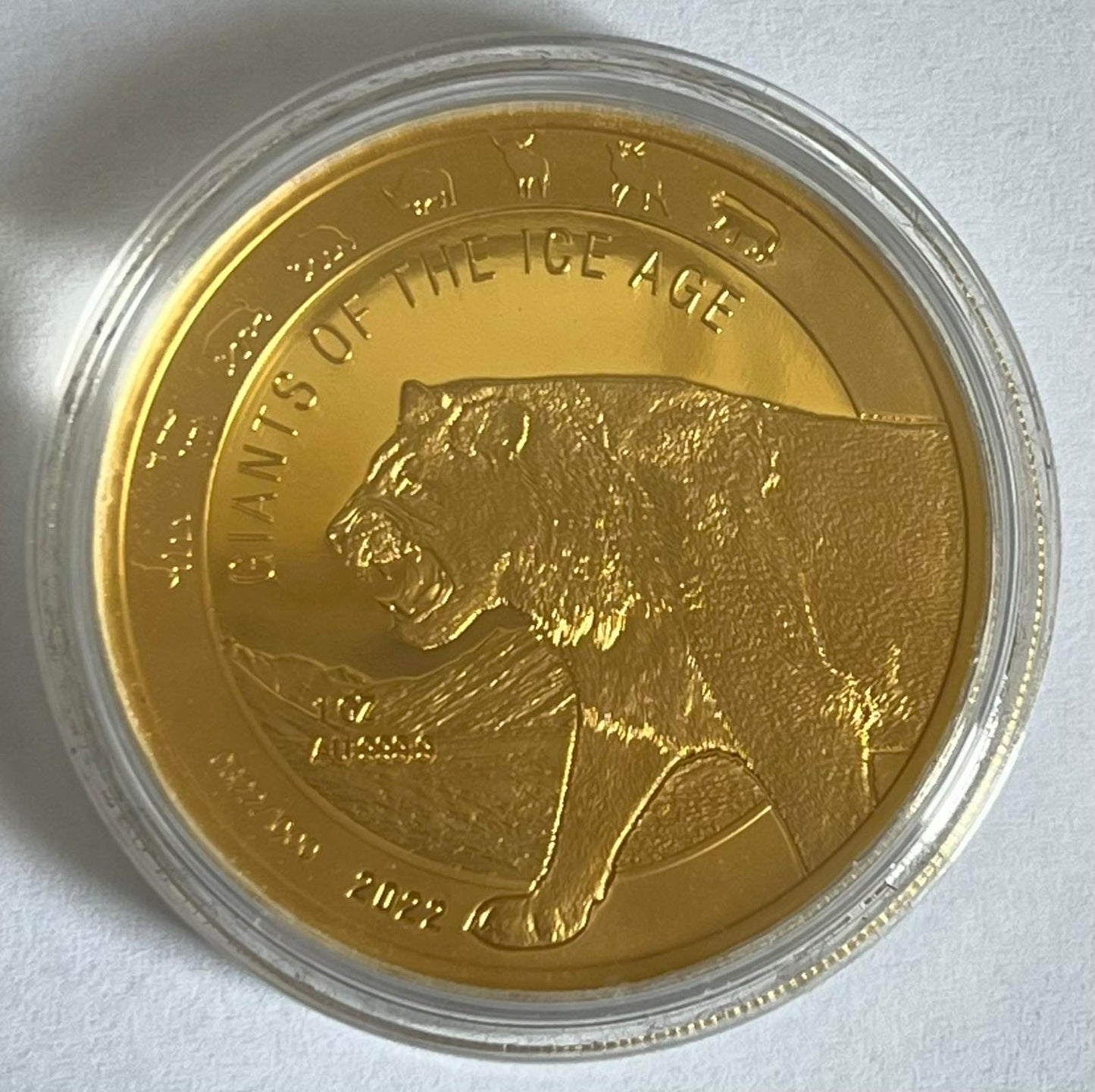 2022 Ghana Giants of the Ice Age: Cave Lion 1 oz Gold Coin BU in Capsule with Box and COA