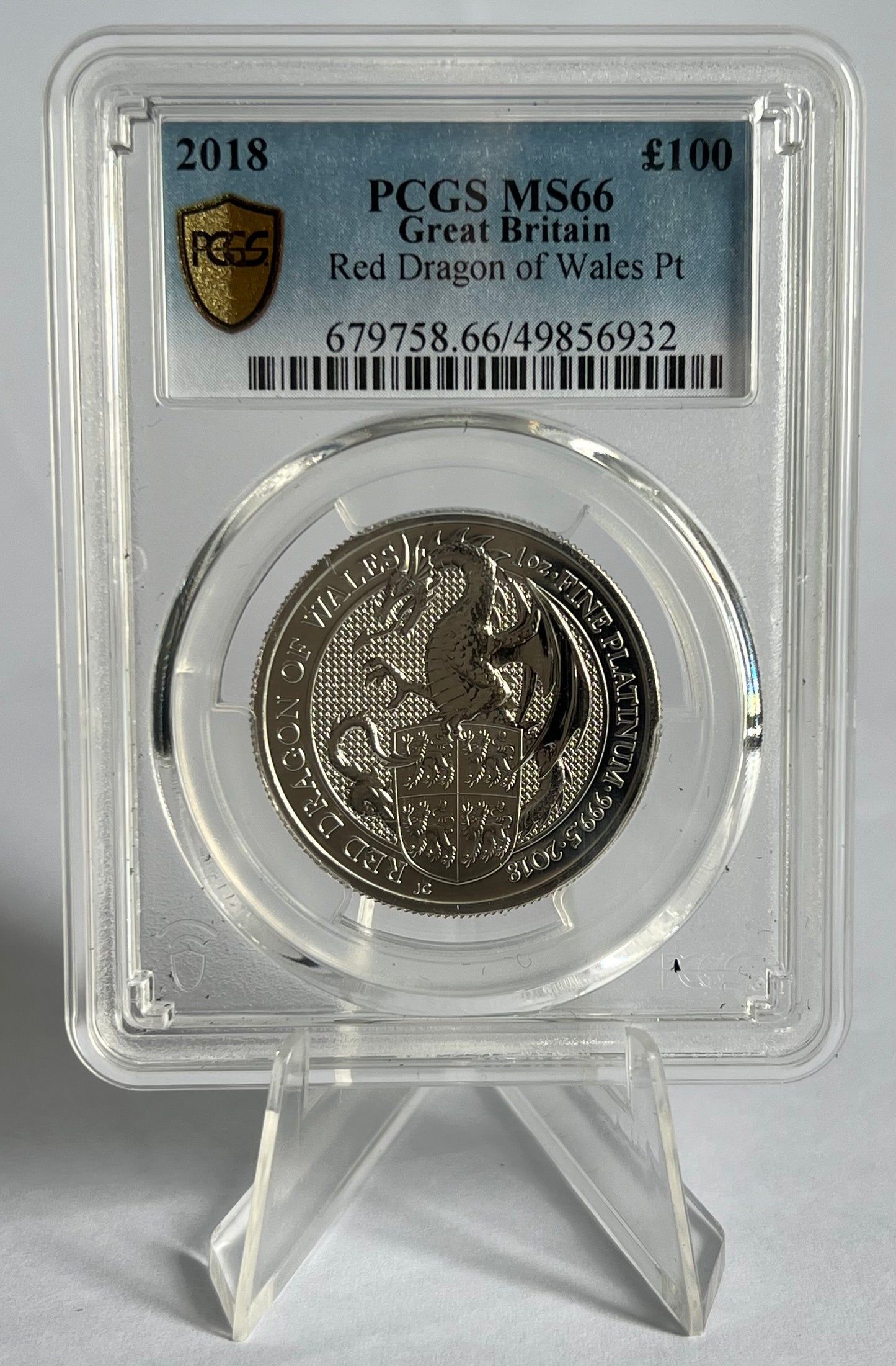 2018 Great Britain Queen's Beasts The Dragon 1 oz Platinum Coin PCGS MS66