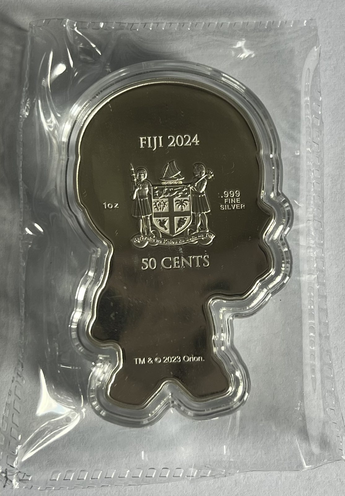 2024 Fiji Robocop Shaped 1 oz Prooflike Silver Coin in Capsule and Mint-Sealed Packaging