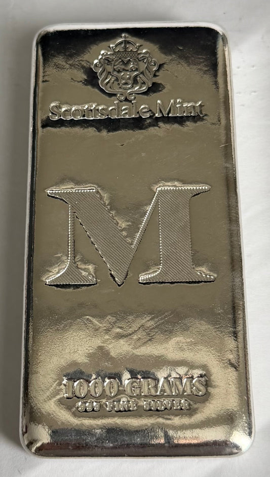 1 KG Scottsdale Mint Imperium Collection "M" .999 Silver Cast Bar