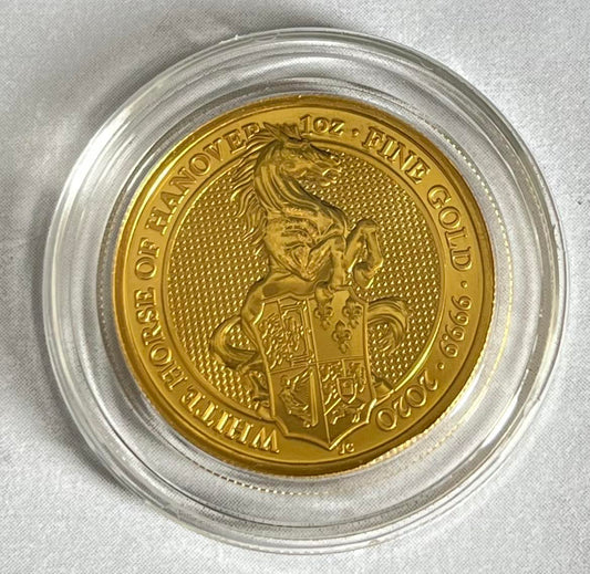 2020 The Queen's Beasts, The White Horse of Hanover 1 oz Gold Coin in Capsule (note: contains minor hairline scratches)