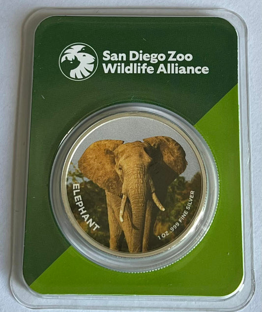 San Diego Zoo 1 oz Colorized Silver Elephant in TEP