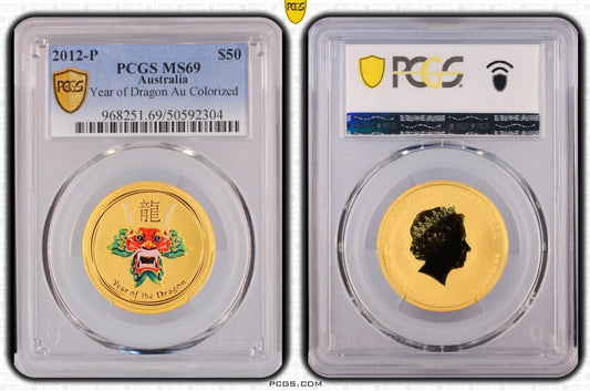 2012 Year of the Dragon Colorized 1/2oz Gold PCGS MS69