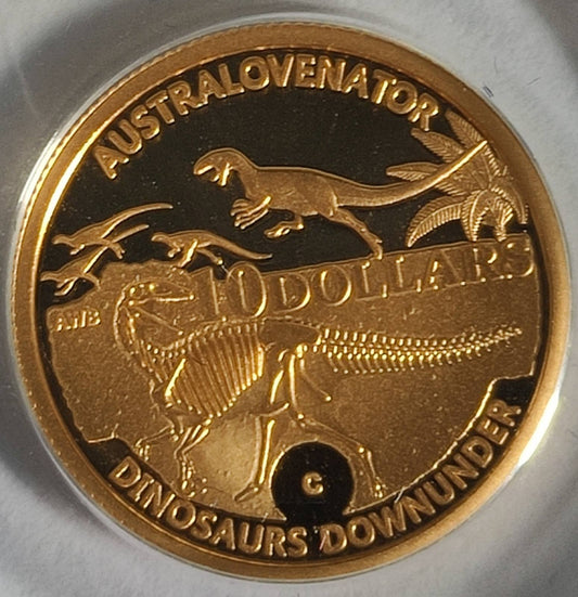 2022 Australian Dinosaurs 1/10 oz Gold Proof Coin in Capsule with Case, Box, and COA