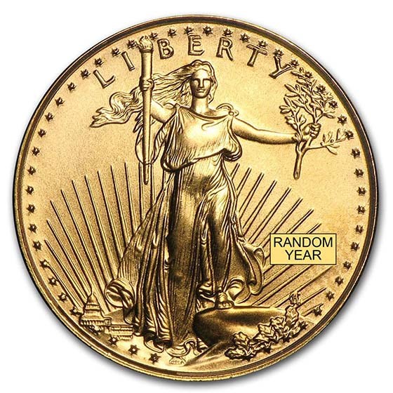 Random Year American Gold Eagle 1/10 oz Gold Coin in Capsule