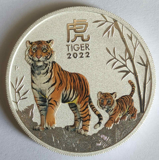 2022 Australia Lunar Tiger (Series III) 1 oz Colorized Silver Coin BU in Capsule
