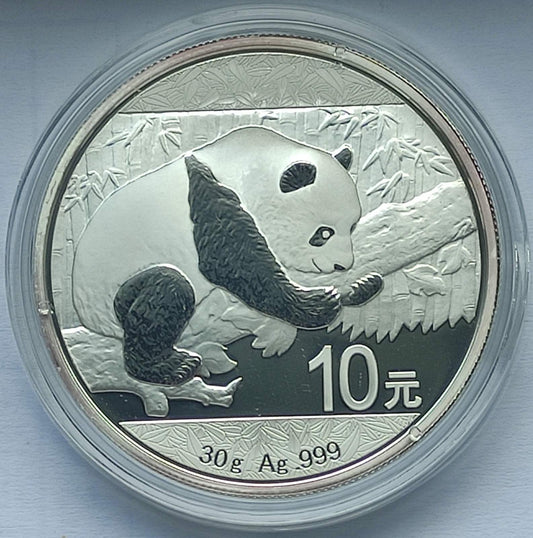 2016 China Panda 30 grams Silver Coin in Capsule (note: contains toning)