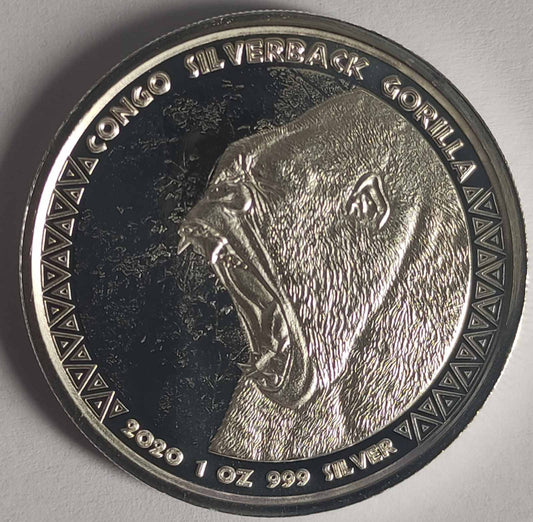 2020 Republic of Congo Silverback Gorilla 1 oz Prooflike Silver Coin in Capsule