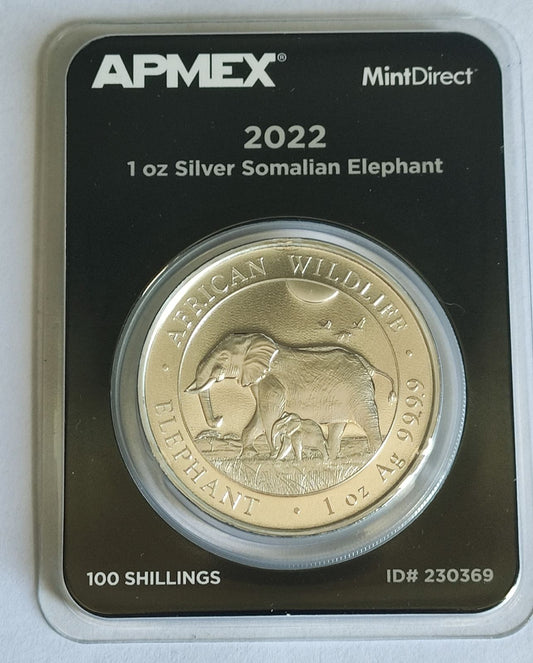 2022 Somalia Elephant 1 oz Silver Coin in MintDirect Premier Packaging