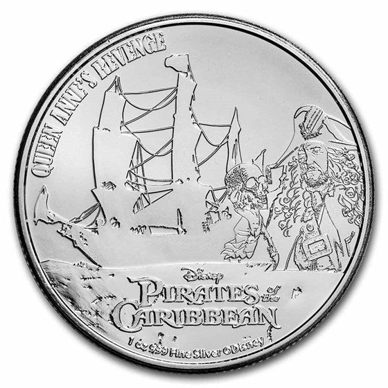 2022 Niue Pirates of the Caribbean: Queen Anne's Revenge 1 oz Silver Coin BU in Capsule