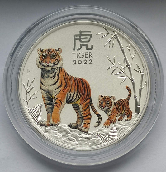 2022 Australia Lunar Tiger (Series III) 2 oz Colorized Silver Coin BU in Capsule