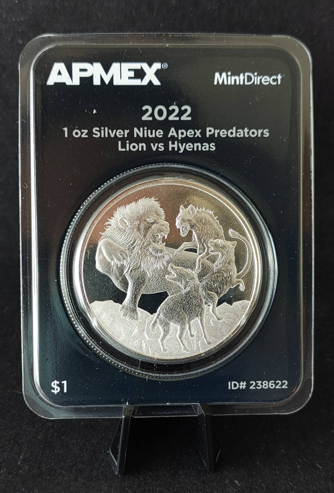 2022 Niue Apex Predators: Lion v. Hyenas in MintDirect Premier Single Packaging