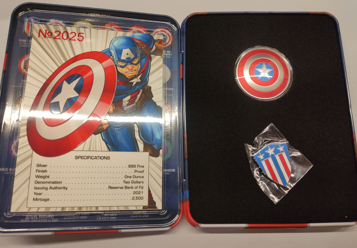 2021 Fiji Captain America Shield 1 oz Proof Silver Dome-Shaped Coin n Capsule with Case and COA