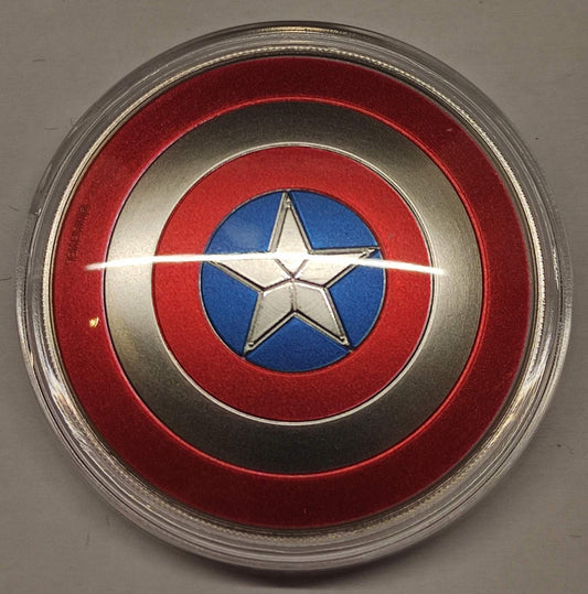 2021 Fiji Captain America Shield 1 oz Proof Silver Dome-Shaped Coin n Capsule with Case and COA