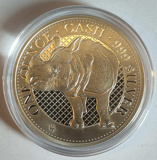 2022 St. Helena Cash Series: Rhino 1 oz Silver Coin BU in Capsule