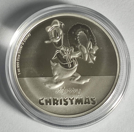 2022 Niue Disney Donald Duck Christmas 1 oz Silver Coin BU in Capsule