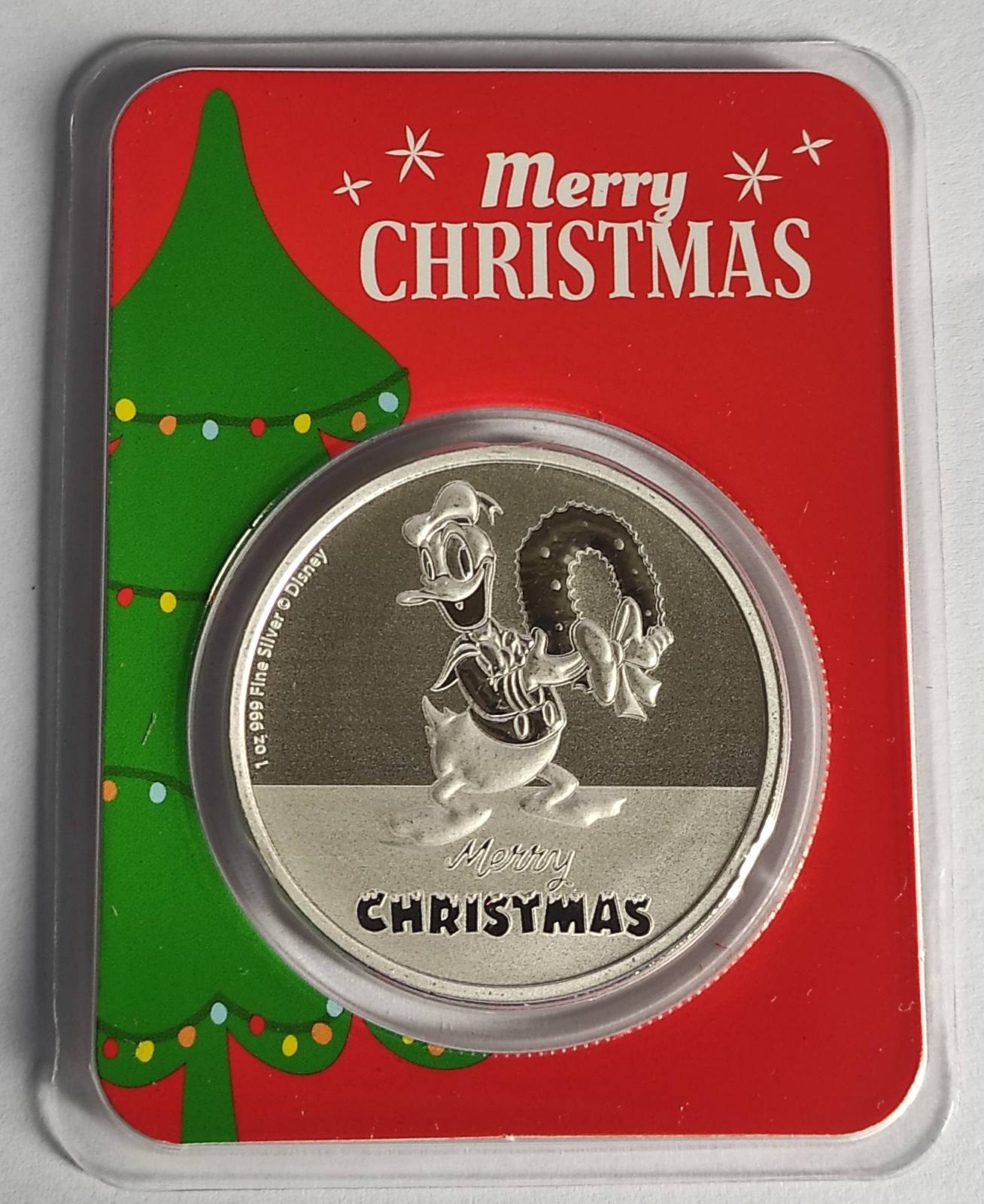 2022 Niue Donald Duck Christmas 1 oz Silver Coin BU in Holiday Tamper-Evident Packaging