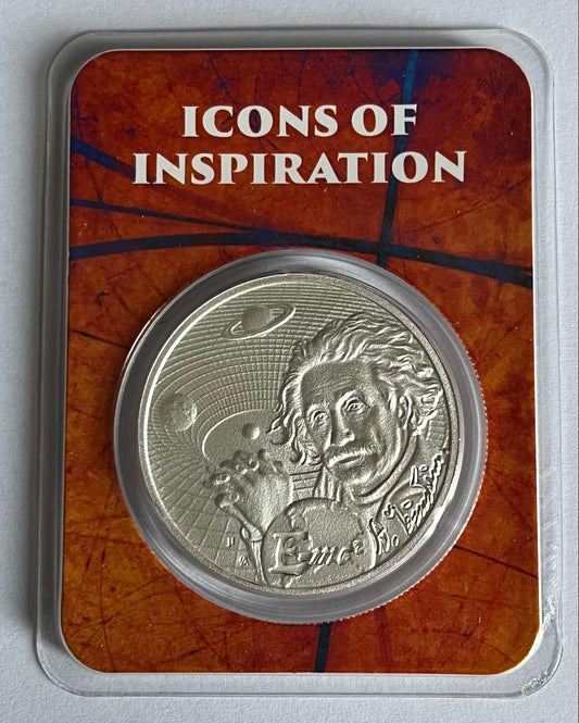 2022 Niue Icons of Inspiration: Einstein 1 oz Silver Coin in Tamper-Evident Packaging