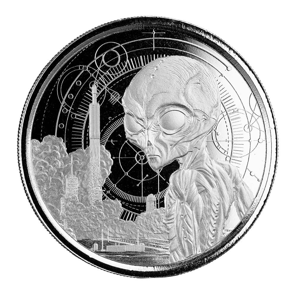 2021 Ghana Space Alien 1 oz Silver Coin in Capsule (note: may contain minor contact marks)