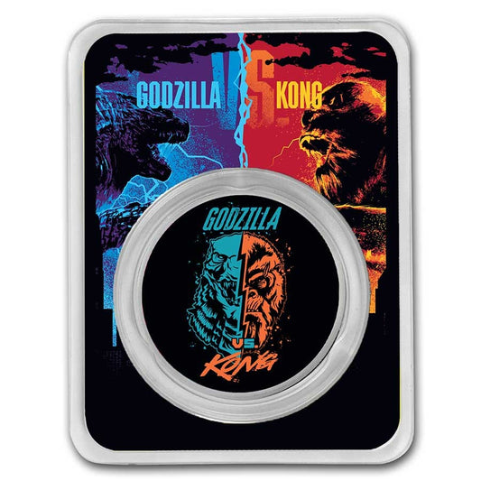 2021 Niue Godzilla v. Kong Face-Off 1 oz Colorized Silver Coin in Tamper-Evident Packaging