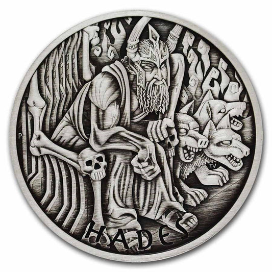 2021 Tuvalu Gods of Olympus: Hades 1 oz Antiqued Silver Coin BU in Capsule