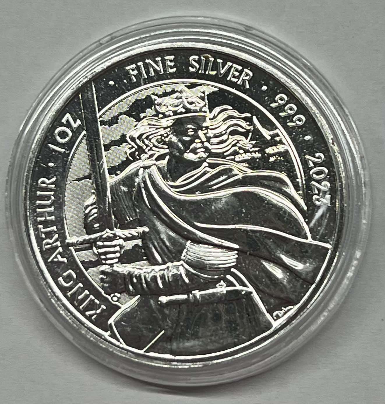 2023 Great Britain Myths & Legends: King Arthur 1 oz Silver Coin in Capsule (note: may contain contact marks)
