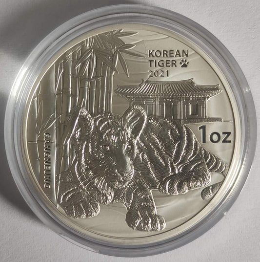 2021 South Korean Tiger 1 oz Silver Coin BU in Capsule