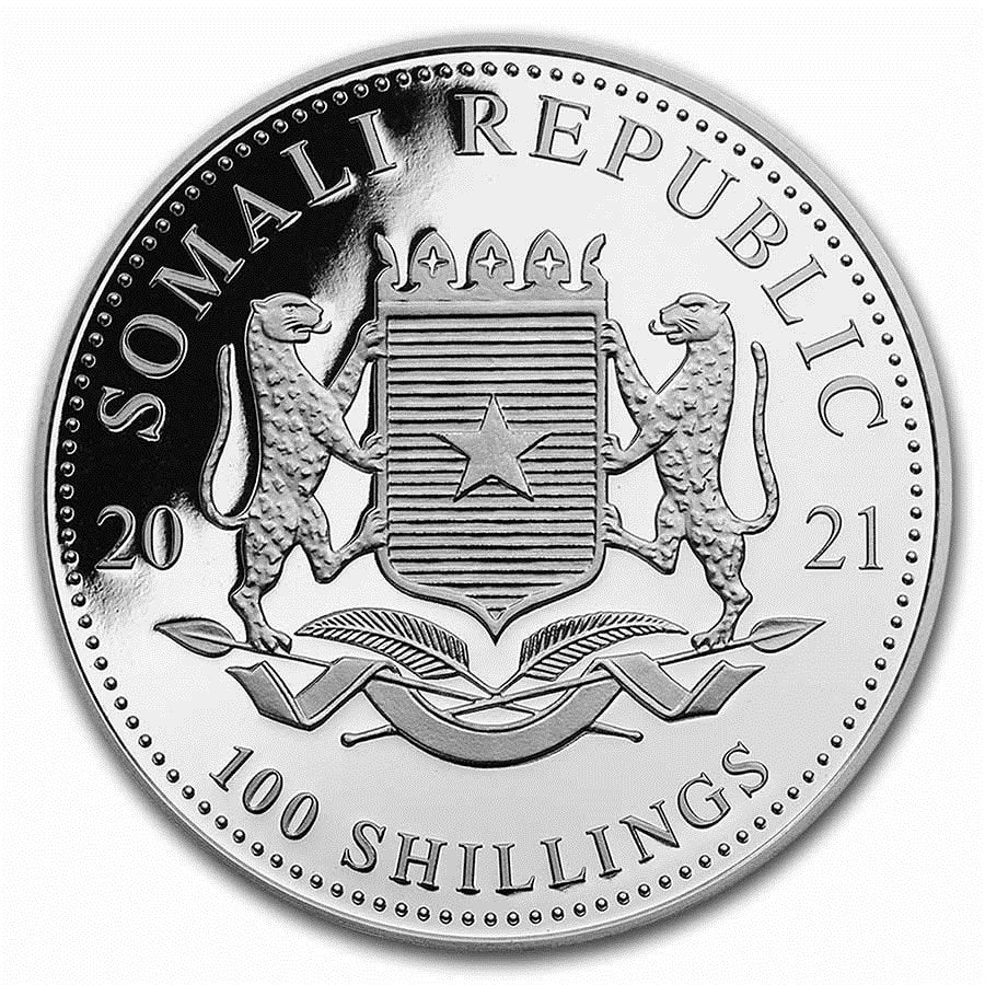 2021 Somalia African Wildlife Series: Leopard 1 oz Silver Coin in Capsule (note: contains milkspots)