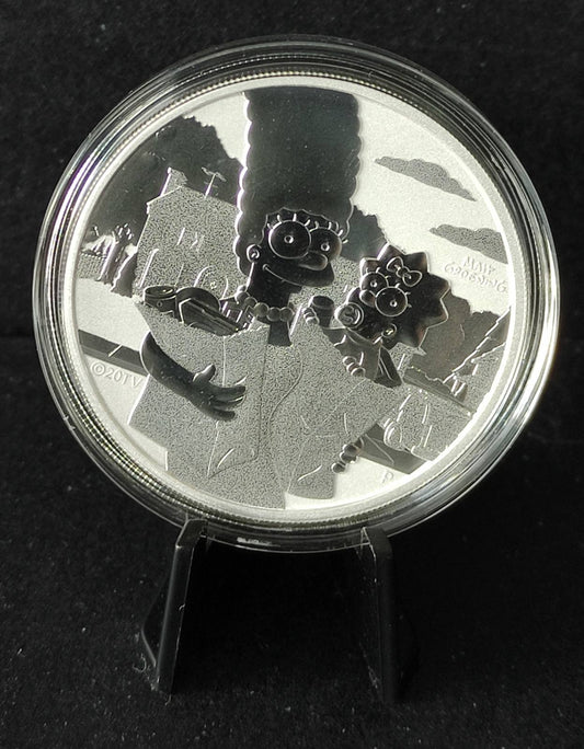 2021 Tuvalu The Simpsons Marge and Maggie 1 oz Silver Coin BU in Capsule