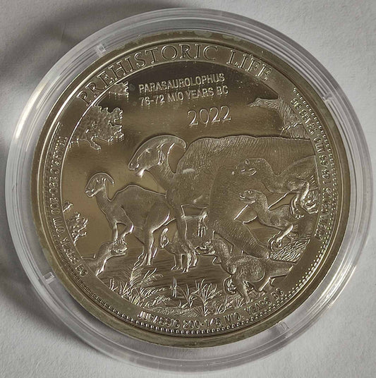 2022 Democratic Republic of Congo Parasaurolophus 1 oz Silver Coin in Capsule (note: may contain minor contact marks)