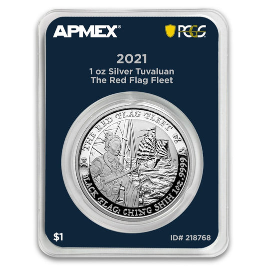2021 Tuvalu Red Flag Fleet 1 oz Silver Coin in MintDirect Premier Packaging + PCGS FirstStrike Eligible