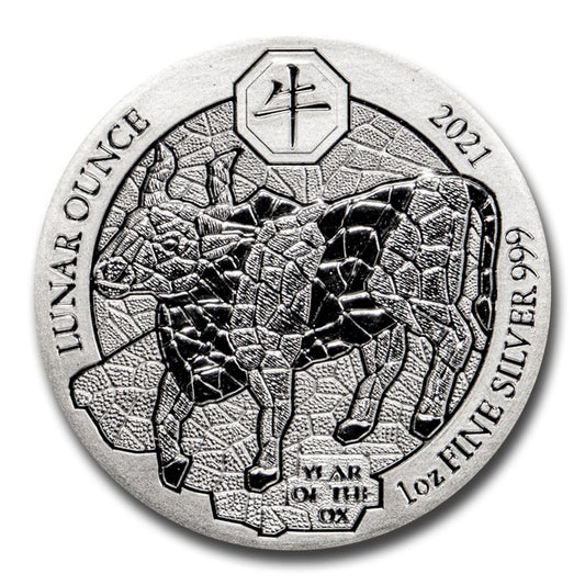 2021 Rwanda Lunar Year of the Ox 1 oz Silver Coin BU in Sealed Plastic