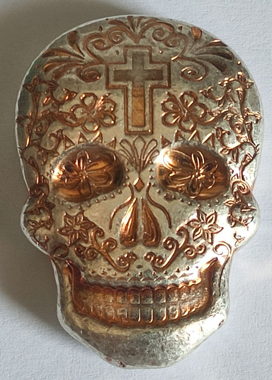 2 oz Hand Poured Silver Skull - Day of the Dead: Cross