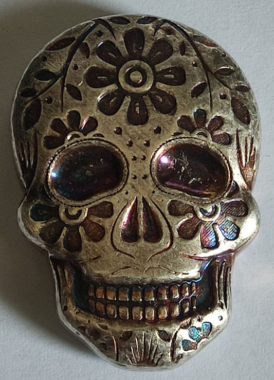 2 oz Hand Poured Silver Skull - Day of the Dead: Marigold