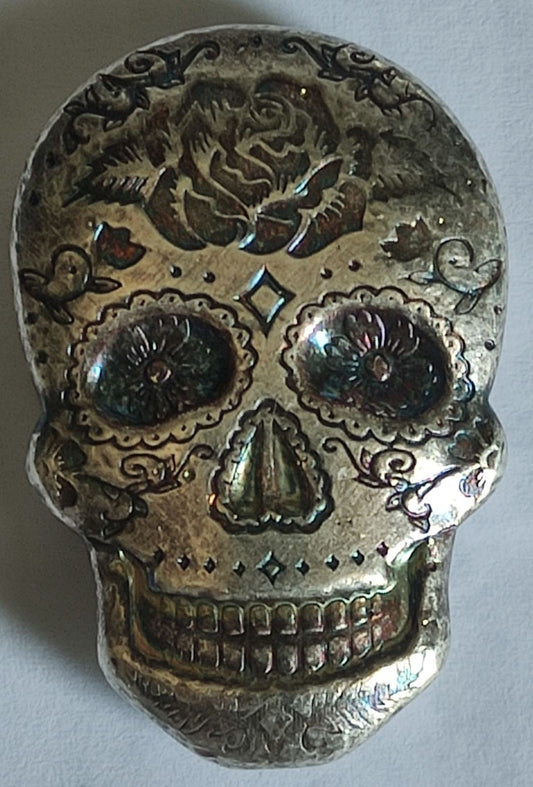 2 oz Hand Poured Silver Skull Day of the Dead: Rose