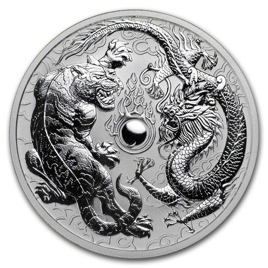 2018 Australia Tiger and Dragon 1 oz Silver Coin BU in Capsule