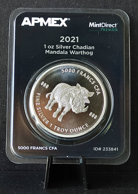 2021 Chad Mandala Warthog 1 oz Silver Coin in MintDirect Premier Packaging
